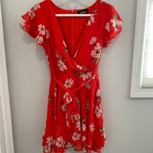 Lulu's Red Floral Wrap Dress - XS